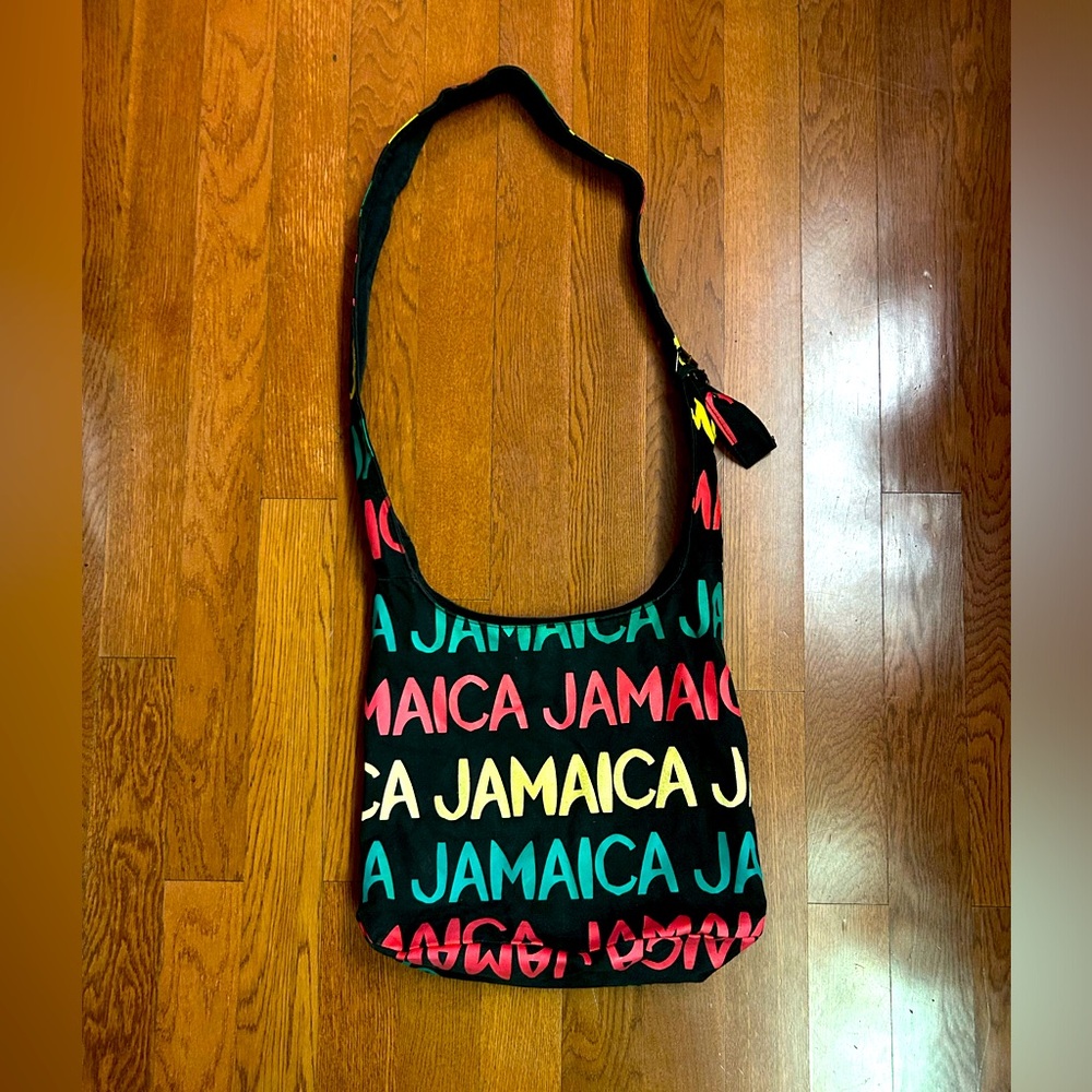 Jamaica black and multicoloured shoulder bag. Great for travel, beach, school